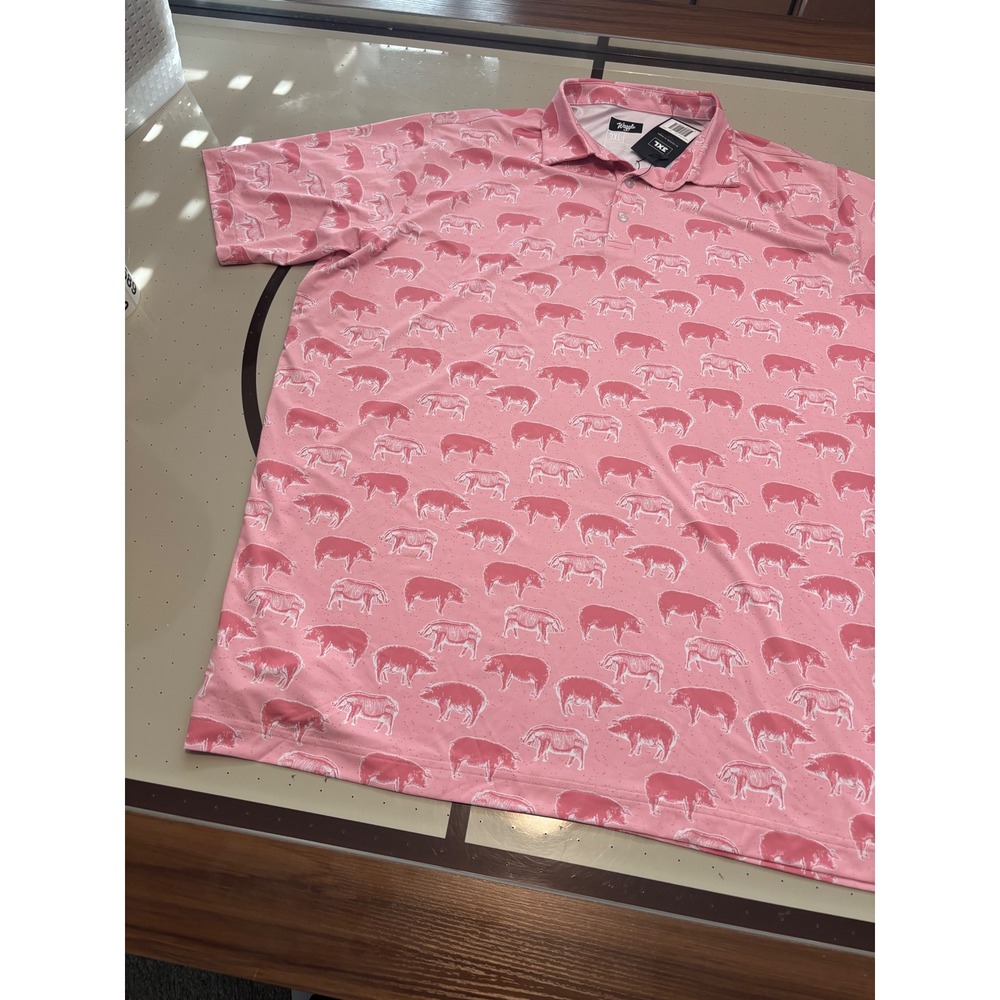 582 Waggle Golf Mens Hog Heaven Polo Shirt Pink Pig Print Performance Stretch 3X - Picture 3 of 8